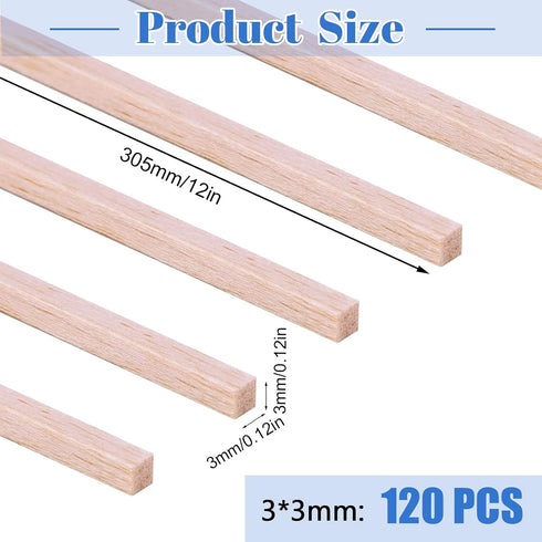 280 Pieces Balsa Wood Sticks 1/8 x 1/8 x 12 Inch Hardwood Square Dowels Balsa Wood Strips Square Wooden Dowel Rods Unfinished Wood Sticks for Craf...