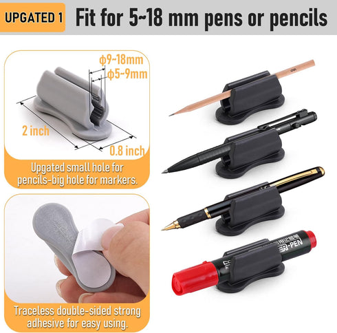 12 Packs Upgraded Pen Holder, Adhesive Pencil Holder for Desk Wall Mouted?Marker Holder, Silicone Pen Holder for Clipboard, Teacher Supplies for C...