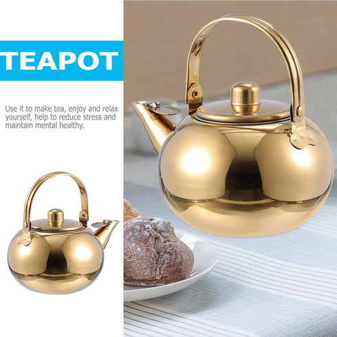 Hemoton Stainless Steel Tea Pot with Infuser Water Bottle Stovetop Tea Kettle with Removable Infuser for Loose Leaf Tea Golden Camping Kettle 1L/3...
