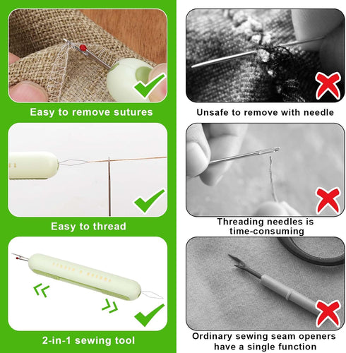 2 in 1 Needle Threader Seam Ripper, Integrated Seam Remover & Needle Threading Tool Seam Opener Sewing Device for Hand Sewing Crafting Knitting Cr...