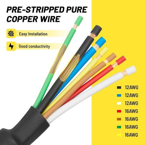 Oyviny Replacement USCAR 7 Pin Trailer Connector Wiring Harness OEM Style for Ford/GM/Chevy/Dodge Ram F150 Trailer Plug Socket Pigtail 12-16 AWG P...