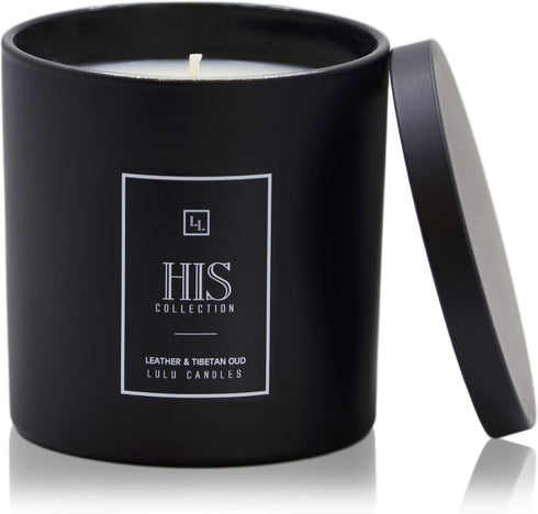 Lulu Candles | Leather & Tibetan Oud - His Collection | Luxury Scented Soy Jar Candle | Hand Poured in The USA | Highly Scented & Long Lasting- 9 ...