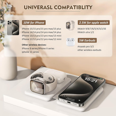 Magnetic Wireless Charger for iPhone: 3 in 1 Travel Charging Station for Apple Devices for iPhone 15 14 13 12 Pro Max Plus - Foldable Charging Pad...