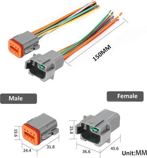 2 Pack Deutsch DT 8 Pin Connector, Waterproof Electrical Connector Male and Female Plug Wiring Harness with 16AWG 8 Wires for Car Truck Boats LED...