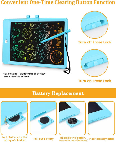 Drawing Tablet, 2pack Lcd Writing Tablet for Kids, Colorful Toddler Doodle Board, Erasable Reusable Electronic Drawing Pads, Educational and Learn...