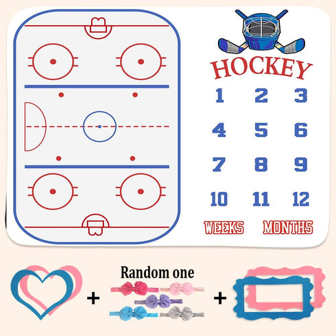 Baby Age Milestone Blanket, Hockey Stadium Blanket for Nursery, Baby 1-12 Months Growth Chart, includes 4 Frame and 1 Headband 47"x40" BTLSPH298...