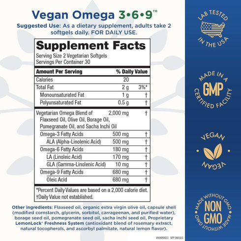 Purity Products Omega 3-6-9 Vegan and Vegetarian Omega Formula - “5 in 1” Essential Fatty Acid Complex - Scientifically Formulated Plant-Based Ome...