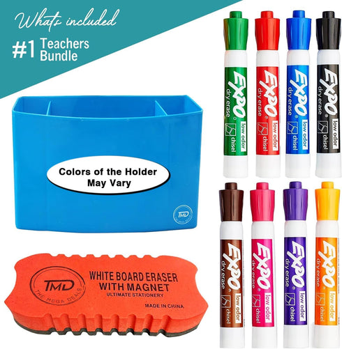 Whiteboard Markers, 8 Chisel Tip Dry Erase Markers, Magnetic Marker Holder & Eraser, Quick-Drying Ink, Low Odor, Non-Toxic, Ideal for Classroom, H...