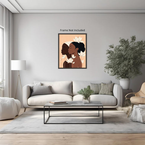 Posterizer 1 pcs-minimalist African woman art with pretty flowers 2-Afro-American Art Collection-Abstract & Modern Art-Chic Home Decor- unframed w...