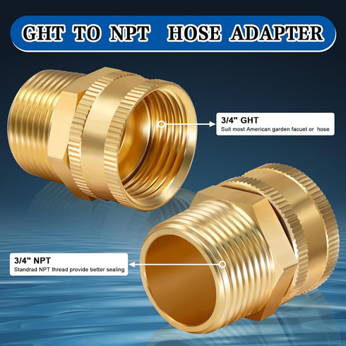 Boltigen 3/4inch Brass Swivel Garden Hose Fittings, 2PCS 3/4" GHT Female x 3/4" NPT Male Garden Hose Adapter, 3/4"GHT Quick Swivel Hose Connector,...