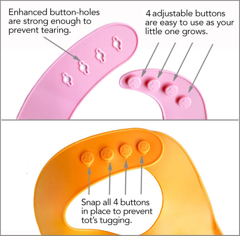 2-Pack Waterproof Silicone Baby Bib Lightweight Comfortable Easy-Wipe Clean (Purple/Light Pink, Large)...