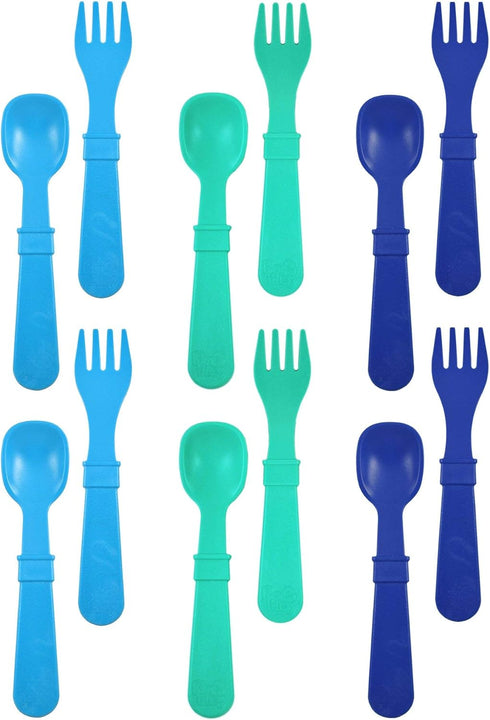 Re-Play Toddler Forks and Spoons Set - 6x6 Utensils Set for Kids - Dishwasher and Microwave Safe - Made in USA - Set of 12-5.8" x 1.2" x 0.2" - Tr...
