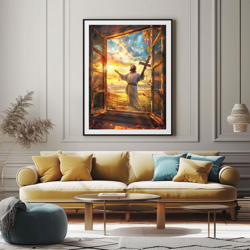 Beaudio Religious Theme Series Diamond Painting Kits for Adults- Jesus Holding The Cross Outside The Window - DIY Round Full Drill 5D Diamond Art ...
