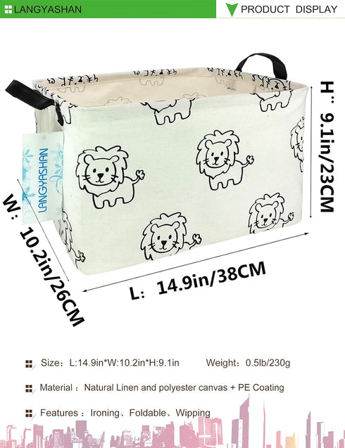 LANGYASHAN Rectangular Storage Bin Collapse Canvas Fabric Cartoon Storage Basket with Handles for Organizing Home Kitchen Boys and Girls Toys Offi...