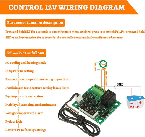 W1209 12V DC Digital Temperature Controller Board Micro Digital Thermostat -50-110°C Electronic Temperature Temp Control Module Switch with Waterp...