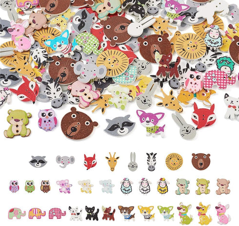160Pcs Animal Theme Wood Buttons 2 Hole Cartoon Animal Wood Buttons Cute Decorative Wooden Buttons for DIY Clothes Sewing Scrapbooking Decor Craft...