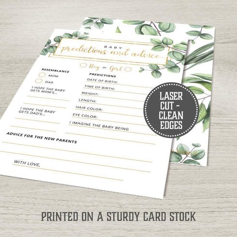 Baby Predictions and Advice Cards - Set of 50 Double-Sided Baby Prediction Cards for Baby Shower Games Greenery Watercolor Design Baby Shower Pred...