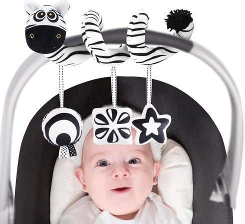 vocheer High Contrast Baby Toys for Newborn, Black and White Hanging Toy Car seat Crib Move, Animal Circle Plush Stroller Toy, Squeak Travel Activ...