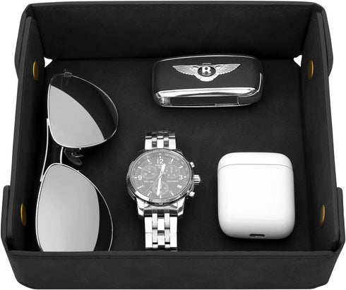 Father's Day Gifts Faux Leather Valet Tray Organizer for Men - Catch-All Tray for Entryway Table Key, Wallet, Watch, Coin Change, Phone, Dresser E...