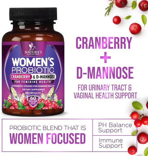Probiotics for Women's Vaginal Health - 60 Billion CFU Probiotic with Prebiotics for pH Balance & Digestive Support, Womens Probiotic for Urinary ...