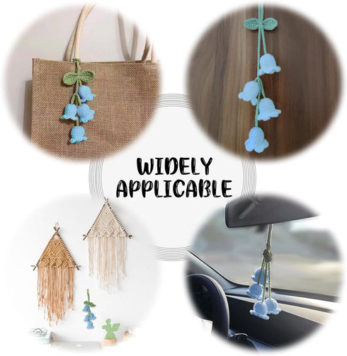 Car Mirror Hanging, Cute Flower Car Rear View Mirror Accessories, Handmade Knitted Rear View Mirror Pendant, Rearview Mirror Pendant Ornament (Blu...