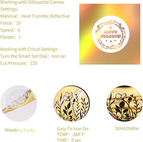 GIRAFVINYL Gold Holographic Heat Transfer Vinyl,Soft Foil Iron on Vinyl - 12” x 6 FT Easy to Weed Gold HTV Vinyl for T-Shirt and Other Fabric...