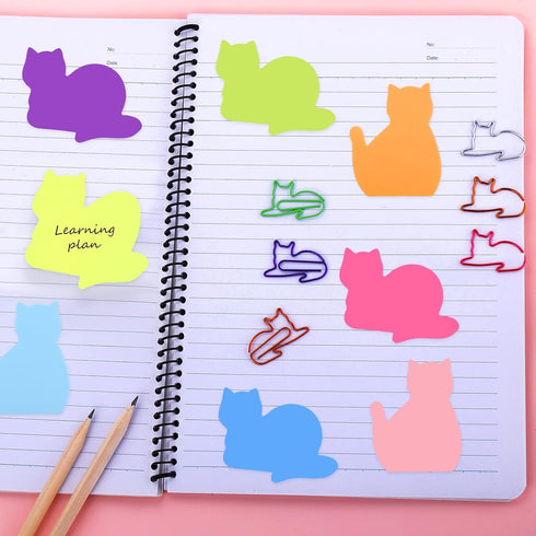 Cobee Cat Sticky Notes with Paper Clips, 7 Pack Cute Self-Stick Memo Note Pads Sticky Pad Cat Paper Clips Index Tabs (C)...