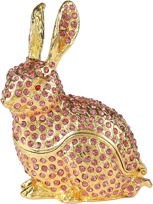 Cute Rabbit Jewelry Trinket Box with Hinged Animal Ornaments Gift for Home Decor...