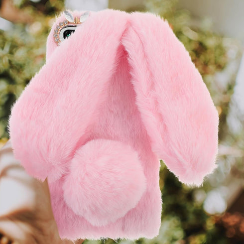Mikikit Pink Plush Bunny Case for iPhone SE 2020/7/8 - Kawaii Fuzzy Fluffy Protective Case...