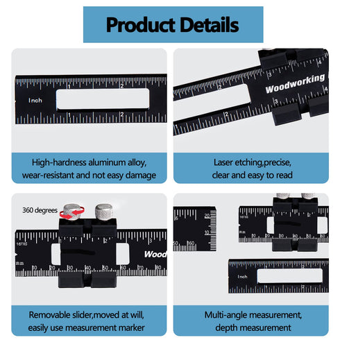 Precision Pocket Woodworking Ruler 8 inch Marking Measuring Ruler Professional Woodworking Tools Ruler Metal Construction Ruler Inch and Metric Ru...