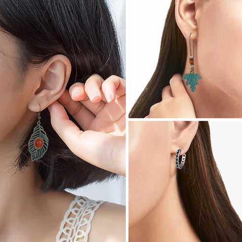 45 Pairs Bohemian Vintage Drop Dangle Earrings Set for Women, Fashion Boho Earrings National Style Tassel Eardrop Hollow Bronze Waterdrop Leaf Jew...