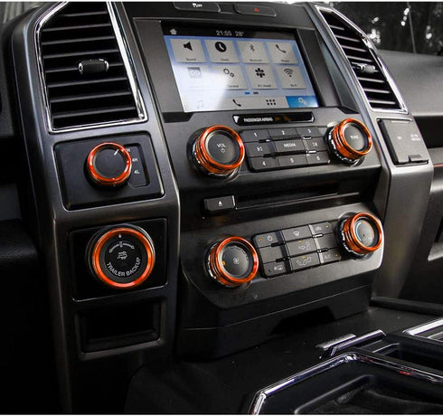 for F150 Air Conditioner Switch & Trailer & 4WD & VOL Knob Button Trim for Ford F150 XLT 2016 2017 2018 2019, Orange Aluminum, 6pcs (Not for 2021 ...
