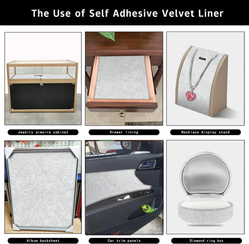Self Adhesive Felt Velvet Fabric Liner Velvet Drawer Liner for Jewelry Drawer Craft Felt Fabric Sheet Art & Craft Making 14.2" x 78" (Light Gray)...