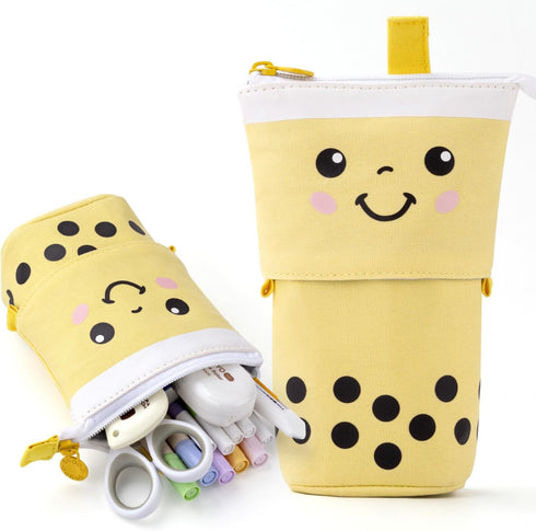 ANGOOBABY Cute Pencil Case Standing Pen Holder Telescopic Makeup Pouch Pop Up Cosmetics Bag with Kawaii Smile Face Stationery case Office Organize...