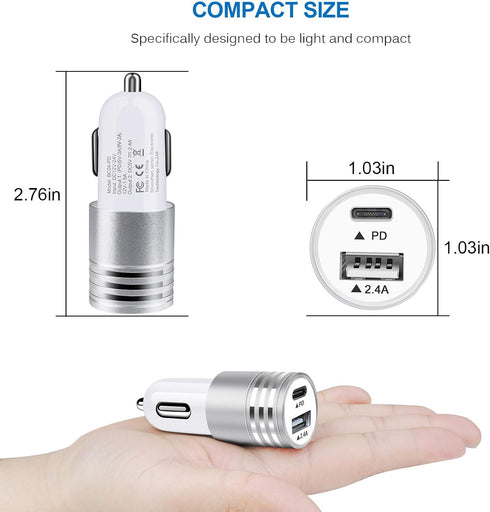 Car Charger USB C, 2Pack 30W PD+2.4A Dual Port Fast Charge Car Adapter Type C Rapid Car Charging Plug Cigarette Lighter for iPhone 15/14/14 Pro/14...