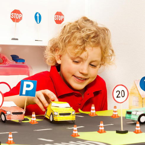 Gadpiparty 50Pcs Miniature Traffic Signs for Kids Mini Traffic Cones Training Road Block Toy Cones for Multipurpose Construction Theme Party Engin...