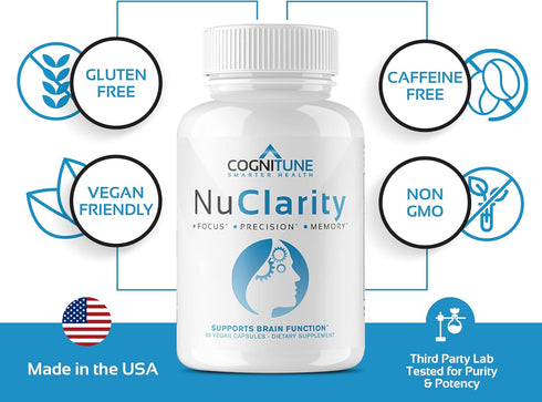 NuClarity - Premium Nootropic Brain Supplement - Focus, Energy, Memory Booster - Mental Clarity & Cognitive Support - Ginkgo Biloba, Bacopa Monnie...