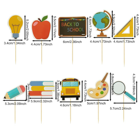 Mulukaya 30Pcs Back to School Themed Cupcake Toppers Blackboard Pencil Ruler School Bus Cake Picks for Kindergarten First Day School Welcome Party...