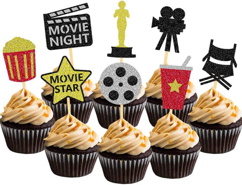 Theater Cupcake Toppers Cake Decoration for Birthday Movie Night Party Supplies Food Pick - Set of 24...
