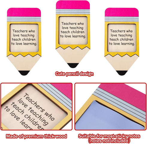 Teacher Appreciation Pencil Sticky Note Dispensers Holders Pencil Shaped Sticky Note Wooden Organizers for Home Office Back to School Party Gift S...