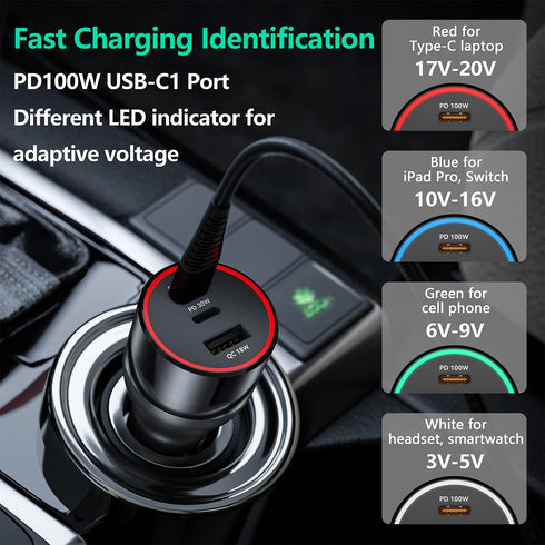 120W USB C MacBook Car Charger, 3-Port PD 100W PPS 45W QC5 Super Fast Charger Adapter for iPhone 15 15 Plus 15 Pro 15 Pro Max, iPad, MacBook,Samsu...