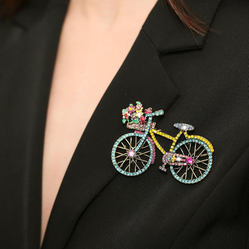 Crystal Rhinestone Creative Bicycles Brooch Pin for Women Retro Elegant Handmade Blue Brooches Pins Classic Wedding Fashion Jewelry Accessories Gi...