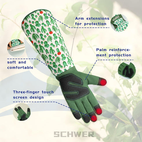 Long Gardening Gloves for Women, Rose Pruning Gloves with Forearm Protection, Breathable Work Gloves with Touch Screen for Yard & Outdoor Work (Me...