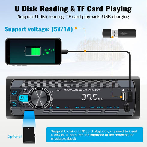 SIXWIN Single Din Car Stereo with Bluetooth 5.0 Hands Free Calling Voice Control Car Stereo FM Radio Car Mp3 Player USB AUX Port Audio Recording R...