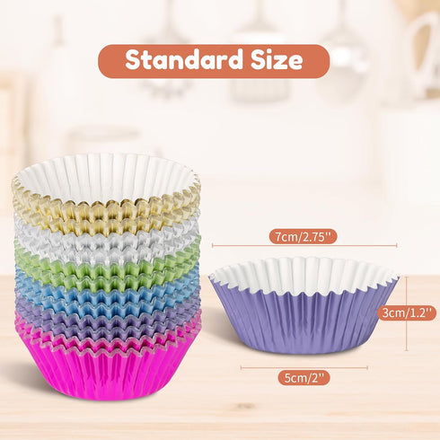 240pcs Metallic Foil Cupcake Liners - Standard Size 2 Inches Paper Muffin Liners, Thick & Sturdy - 6 Colors Baking Cups Cupcake Wrappers, Model BK...