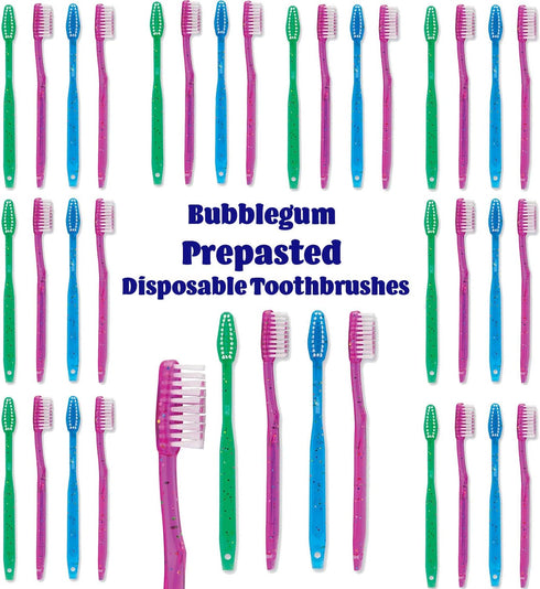 Kids Prepasted Toothbrushes Individually Wrapped - Bubblegum Disposable Toothbrushes with Sparkles (36 Pack)...