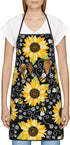 Sunflower Bees Oven Mitts and Pot Holders with Apron Set of 5 Silicone Sunflowers Kitchen Mitten Gloves and Non-Slip Potholders Cooking Apron Set ...