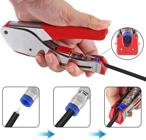Coax Cable Crimper Tool Kit Coaxial Compression Tool Fitting Wire Stripper with 5PCS RG6 F Type Connector + 5PCS RG6 Coax Cable Extender...