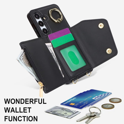 for Samsung Galaxy S24 Plus / S24+ Phone Case for Women, Crossbody Wallet Case with Credit Card Holder Lanyard Shockproof Purse Kickstand Case for...