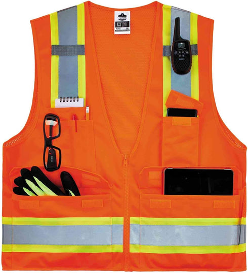 Ergodyne - 24069 GloWear 8248Z ANSI Two-Tone Surveyors Reflective Safety Vest, Orange, 4XL/5XL...
